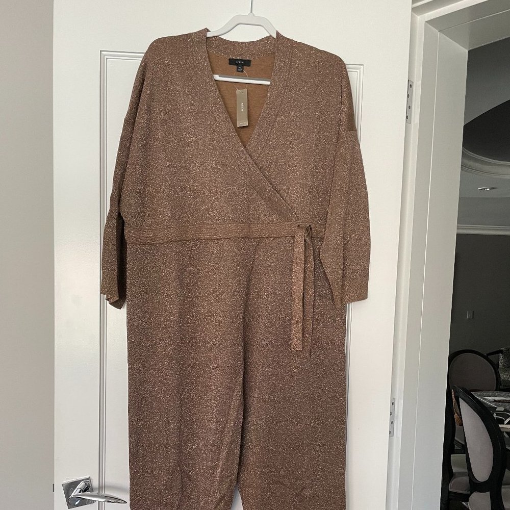 Great Value! NWT J. Crew Rose Gold Lurex, Surplice Bodice Jumpsuit - Size XL